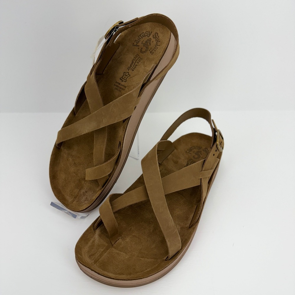 Fantasy‎ Sandals Brown Leather Strappy Toe Loop Sandles Women's Size 42  New